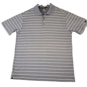 Nike Tiger Woods Striped Golf Polo Men's Size M Dri Fit Short Sleeve Gray